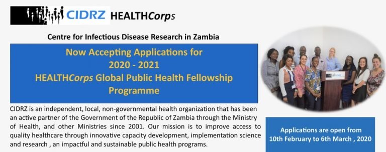 CIDRZ HealthCorps Public Health Fellowships 2020