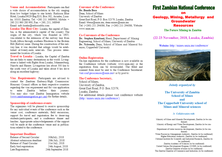 Zambian National Conference on Geology, Mining, Metallurgy and Ground Water Resources