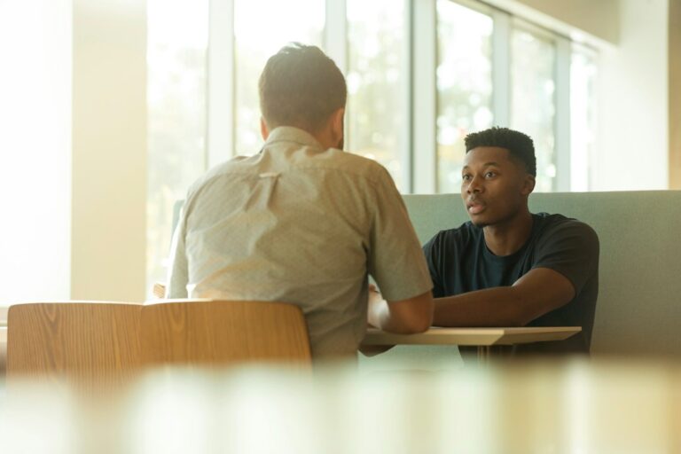 Two people in conversation